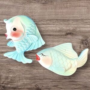 Vintage 1971 Miller Studio Chalkware Set Fish Retro Wall Art MCM